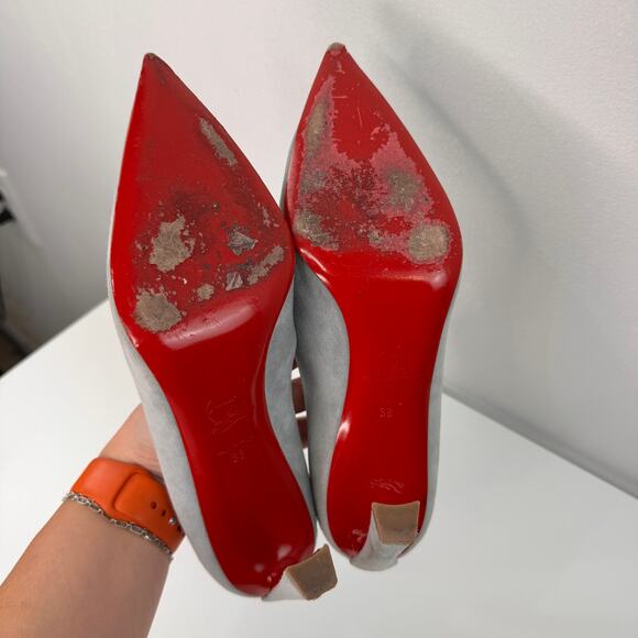 CHRISTIAN LOUBOUTIN Condora Pumps Light Blue Suede Pointed Toe Stiletto Heel 38 - Picture 12 of 12